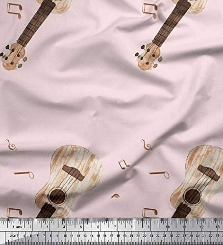 Soimoi Rosa Samt Stoff Noten & Gitarre Musikinstrument Stoff Meterware 58 Zoll breit