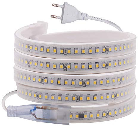 XUNATA 3m 220V Tiras LED IC Incorporado, SMD 2835 144LEDs/m, IP67 Impermeable, Escalera de Techo Tira de LED Cocina Cable Luces LED Blanco cálido (3000-3500k)