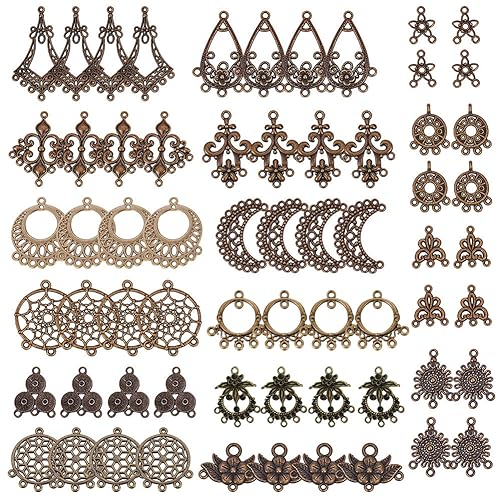 SUNNYCLUE 64 stücke 16 Stil Tibetischen Ohrring Kronleuchter Stecker Charms Erkenntnisse Loops Schmuck Machen Kit Für Ohrring Tropfen Und Charme Anhänger In Aufbewahrungsbox Antike Bronze
