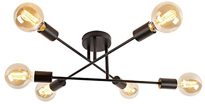 Qazqa - Industrie I Vintage I Industrie I Vintage I Deckenleuchte I Deckenlampe I Lampe I Leuchte schwarz 6 Lichter - Sydney I Wohnzimmer I Schlafzimmer - Stahl Länglich - LED geeignet E27