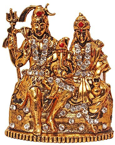 Indian Hawker Dekorative Hindu-Gott Shiv Parivar Lod Shiva Statue Stein Nieten Golden (Figur-3)