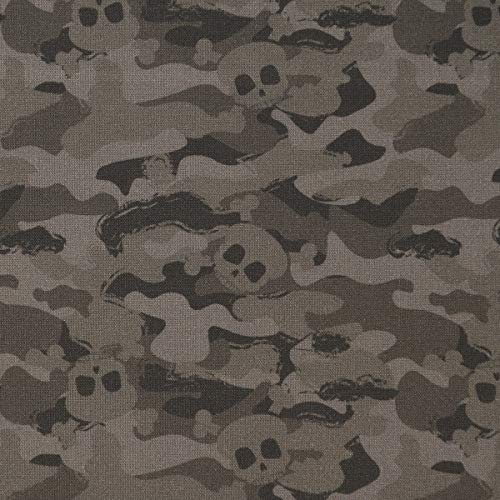 SCHÖNER LEBEN. Baumwollstoff Organic Bio Popeline Camouflage Totenköpfe grau 1,50m