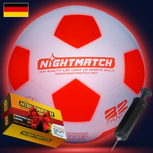 NIGHTMATCH Ballon de Foot Lumineux LED - Taille Officielle 5-2 LED Activées par Capteur pour S'amuser dans L'obscurité - Idéal pour Les Petits et Les Grands - Ballon de Foot Enfant