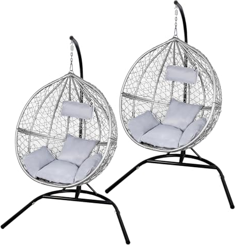 2 Hängesessel Polyrattan Hängekorb Hängestuhl Hängesitz Hängesessel Schaukel mit Gestell - Schwarz