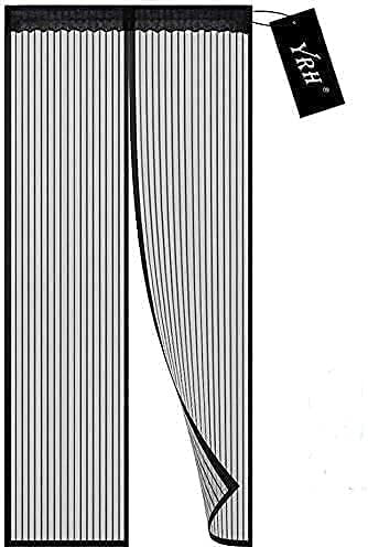 YRH Magnetic Fly Screen Door - Heavy Duty Self-Sealing Mesh,Powerful Magnets and Full Frame Magic Tape,No Drill Installation,Automatically Closes (120x220cm, Black)