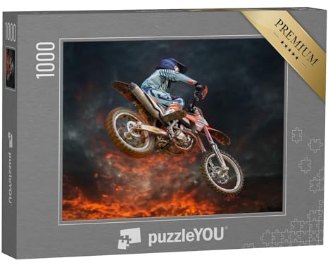puzzleYOU: Puzzle 1000 Teile „Motocross-Stunt unter glühendem Abendhimmel“ – aus der Puzzle-Kollektion Fahrzeuge