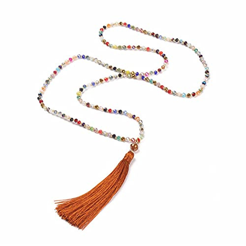 DarryDooly Boho Long Tassel Declaración Collar Mujeres Étnico Colorido Cristal Piedra Cuentas Colgante Collar Bohemio Hecho A Mano Joyería Regalo