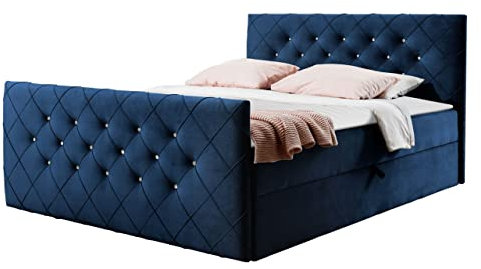 Mirjan24 Boxspringbett mit Polsterkopfteil und Fußteil Utren, Polsterbett mit 2 Bettkästen, Matratze, Topper, Doppelbett, Bett für Schlafzimmer (200 x 200 cm, Amor Velvet 4313)