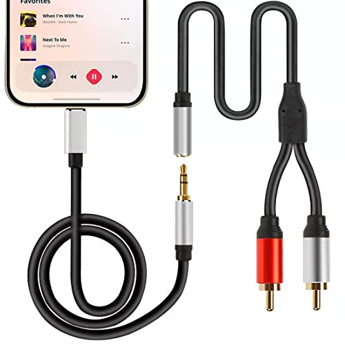 Cavo audio 2 in 1, connettore iOS su jack da 3,5 mm e ingresso AUX da 3,5 mm su cavo adattatore stereo RCA, compatibile con iPhone/iPod/iPad su cuffie, auto, altoparlanti, amplificatore, home theater