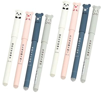8 pcs Süße Schweine Panda Löschbaren Gel Stift Cartoon Löschbar Leicht Zu Reiben-Magic Rub Gel Stift Süße Kugelschreiber,Schwarz