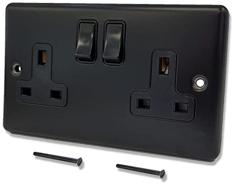 UK Electrical Accessories Matt Black Decorative Wall Outlets & Sockets (Double DP Socket)