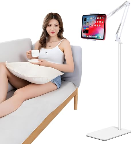 ASWINN Tablet Floor Stand, Adjustable Universal 360-degree Rotatable Metal Tablet Holder,Compatible with iPad/iPhoneX/iPad Pro or Other 4.5~12.9 Inches Devices (White)