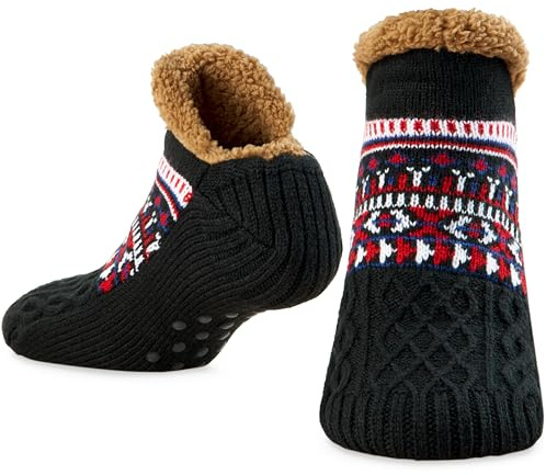 CityComfort Slipper Socks for Men & Teens Size 6–9.5, Cozy Non Slip Socks with Sherpa Lining and Grip, Warm Gift for Him