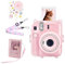 HIYQIN Great Glitter Clear Case with Portable Photo Box Compatible with Fujifilm Instax Mini 12, Instant Mini 12 Case with Accessories - Glitter Pink