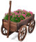 GOPLUS Blumenkasten mit Wagenrad, Pflanzkasten aus Massivholz, Hochbeet mit Griff, Blumentrögen mit Belüftungslöchern, Groß, Frei Stehend, für Garten Balkon & Terrasse