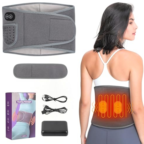 Ceinture Lombaire Chauffante, GuKKK Ceinture Chauffante Lombaire avec 3 Niveaux de Température et 3 Modes de Massage, Coussin Chauffant Dos avec Batterie 8000mAh, pour Lombaires Abdominales Cou