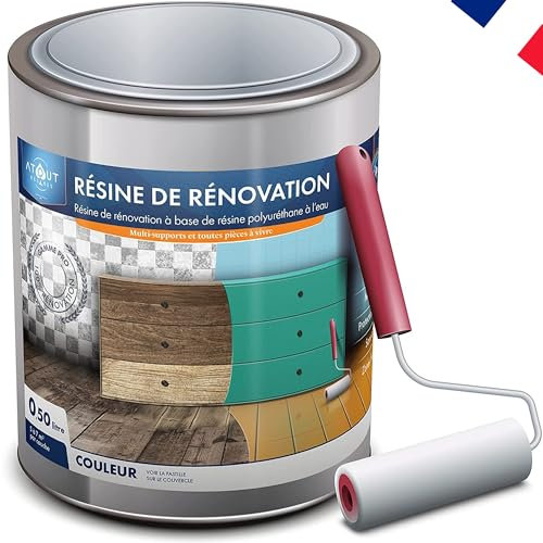 Résine polyuréthane de rénovation Multi supports, mono- composant toutes pièces à vivre Intérieur/Extérieur et son rouleau adapté à la bonne application Bleu Canard MAT - 500.00 ml (Lot de 1)