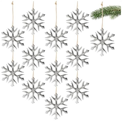 com-four® 12x Hängedeko Schneeflocke - Dekofigur aus vernickeltem Aluminium - weihnachtliches und Elegantes Wohnaccessoire - Schneestern für die Winterzeit
