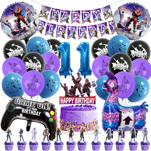 49 Stück Gaming Party Geburtstag Deko, Fortni Deko Geburtstag, Fortni Kuchen Deko, Spiel Geburtstagsdeko, Fortni deko, Gaming Deko, Videospiel Geburtstag Luftballons, 11 Jahr Geburtstagsdeko