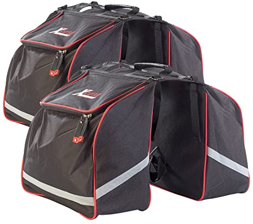 Xcase Satteltaschen: 2er-Set Doppel-Gepäckträgertasche, wasserabweis., Reflektions-Streifen (Fahrrad Satteltaschen, Fahradtasche, Gepäckträger)