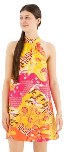 Superdry Damen Ärmelloses Minikleid mit Print Gold Pink Stork Wolke 44