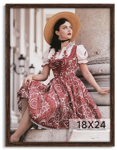 HLiWEGNS Einzelrahmen 45,7 x 61 cm Walnuss, 18 x 24 Posterrahmen, Bilderrahmen 18 x 24 für Kunstwerke, Portrait, Druck, Puzzles, Vintage-Rahmen mit Plexiglas für Wanddisplay