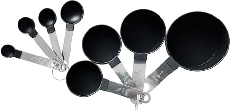Rightox 8-Piece Measuring Spoons & Cups Set - Stainless Steel Handle, Durable BPA Free Plastic, with Engraved Measurements for Baking and Cooking (8 Pieces)
