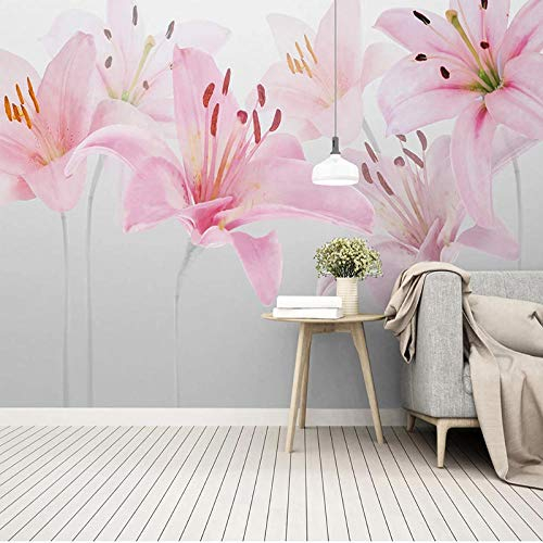 3D Pastorale Wand Moderne Lilie Blume Rosa Papier TV Wohnzimmer Sofa Romantisches Zimmer Wohnkultur Wanddekoration fototapete 3D Tapete effekt Vlies wandbild Schlafzimmer-250cm×170cm
