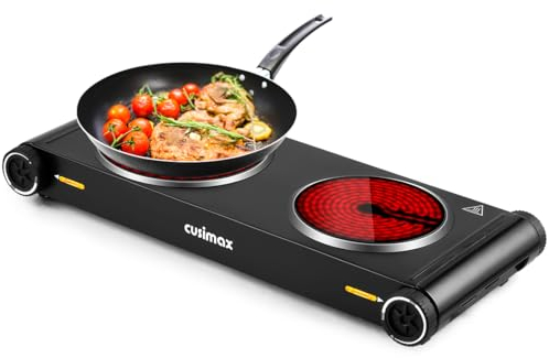 CUSIMAX Double Hobs with Concealed Handle, 2400W Electric Hob, Hot Plate for Cooking Portable Infrared Cooktop, Camping Hob, Dual Temperature Controls, Stainless Steel Body, Upgraded Version