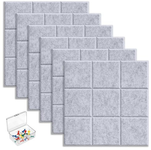 HomeGadget 6x Pinnwand Filz [30 cm x 30 cm ] inkl. 30x Pins - selbstklebend an der Wand ohne Bohren - Memoboard für Büro | Küche | Kinderzimmer in Hell Grau