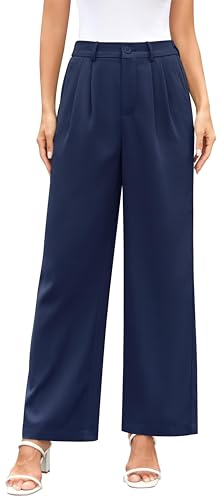 Neineiwu Marlene Hosen Damen mit weitem Beinschnitt Weit geschnittene Hose high Waist Hose Damen Weite Hosen Damen-Lässig Locker Gerade Beinform Hohe Taille Stoffhose mit Tasche,Dunkelblau,L