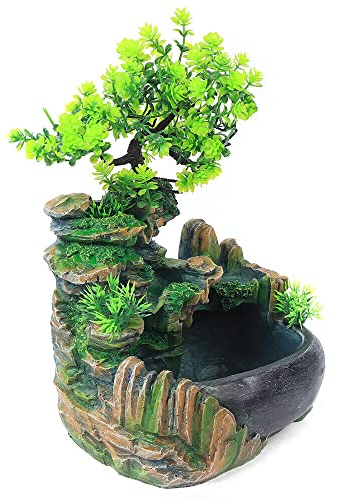Tisch Zimmerbrunnen Springbrunnen Garten Brunnen LED Beleuchtung Grüne Pflanze Wohnzimmer Wasserfall Tischbrunnen Desktop Bonsai Ornamente Stream Zen Meditation Indoor für Home Office