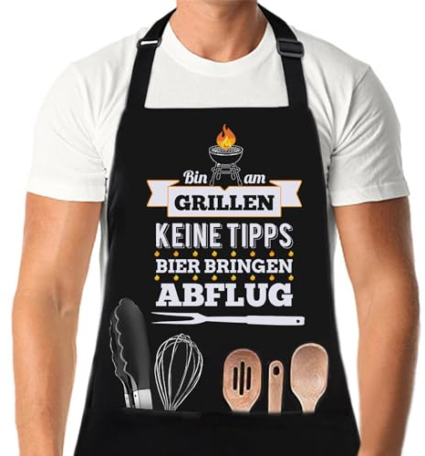 XCSJKJ Grillschürze für Männer Persönlich Grillen Geschenk BBQ Schürze Küchenschürze, Männer Geschenkideen Grillschürze Lustig Schürzen Bin am Grillen Schwarz Schürzen