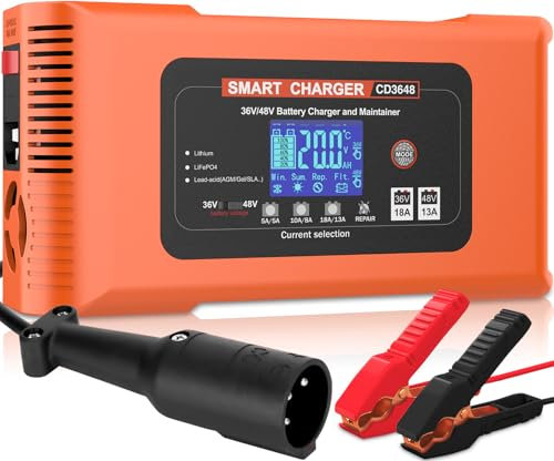 Wodli 36 Volt Golf Cart Battery Charger with 3-Pin Round Plug, 48V 13A & 36V 18A Smart Car Battery Charger, Trickle Charger Battery Maintainer Desulfator for Lithium, LiFePO4, Lead-Acid AGM/Gel/SLA...