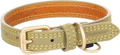 Flamingo Halsband für Hund Virginia grün XS/S 24-30cm 15mm - Mit einem Ring für ID-Anhänger - Genäht für extra Stärke