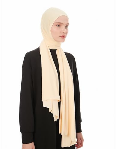 Ayisah Jersey Kopftuch Damen Hijab Muslimisch - Beige Viskose Jersey Hijab Kopftuch Für Damen - Dehnbar Moderne Islamische Hidzab Kopftücher Schal - Hidzab Kopftücher 70x180 cm (Beige)