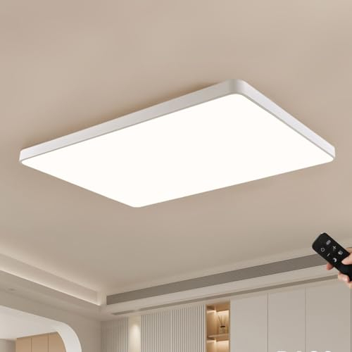 JDONG LED Deckenleuchte dimmbar mit Fernbedienung 90 * 55 * 5CM Deckenlampe Weiß 90W Rechteckig Leuchte Metall Modern Design Lamp für Wohnzimmer, Schlafzimmer, Arbeitszimmer, Büro Rechteck