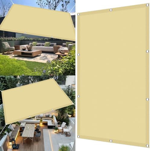Voile d'ombrage Rectangulaire Étanche 600 x 750 cm Imperméable Couvert Végétal Toile Pergola, Fleurs, Patio, Lawn Aux UV 98% avec Oeillets et Cordons Brise Vent, Couleur Crème
