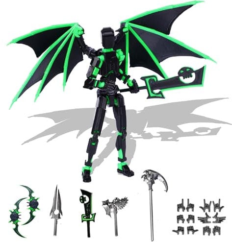Starnearby New Cool T13 Action Figure with Wings, Assembly Completed 13CM 3D Printed Titan 13 Action Figure Dummy 13 with 5 Weapons & 6 Hands Sets, Kids' Present Collectors Desktop Decoration
