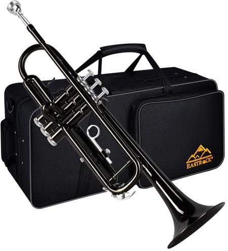 EASTROCK Standard Trompeten Set Standard-Bb-Messing Trompete Mit Hartschale, Handschuhen,7C Trompete Mundstück, Trompeten für Anfänger und Schüler (Schwarz)