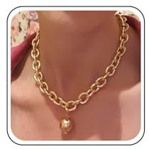 Inilbran Punk Chunky Link Choker Necklace - Gothic Thick Cuban Chain, Large Ball Chain Jewelry for Women (Gold)