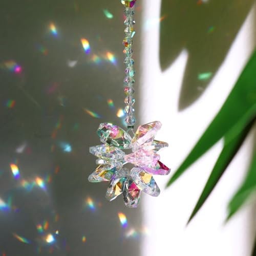 DEMIUKO AB Kristall Sonnenfänger Blume Kristalle zum Fenster Aufhängen Sonnenfänger AB Glas Prisma Suncatcher Verzierung für Auto Taschen Anhänger Garten Zuhause Deko DIY Zubehör