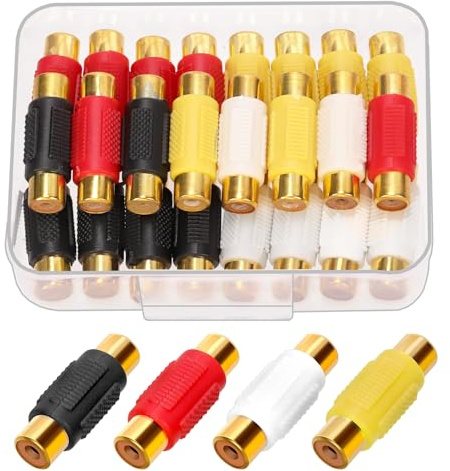GLARKS 24pcs 31.5 x 8.3mm RCA Female to Female Adapter, 4 Color RCA Coupler Connector, Gold Plated, Coupler Adapter Connector for Mixer Amplifier Speaker TV