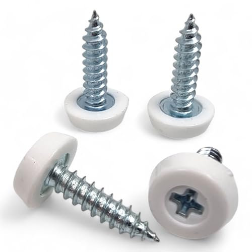 x4 White Oversized Number Plate Screws With Caps, License Plate Screw Cap Car License Plate Fixing Devices