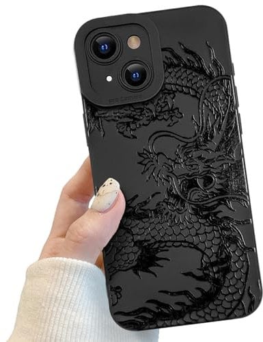 Black Dragon Phone Case for iPhone 15 Plus, Black Cute Dragon Pattern for Women Girls, Soft TPU Slim Profile Shockproof Protective Phone Case for iPhone 15 Plus