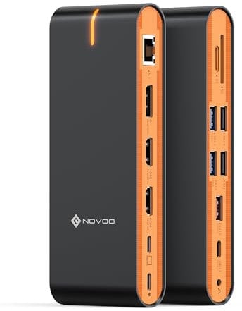 NOVOO Docking Station USB C 15-en-1 Triple Moniteur 8K Displayport Double 4K HDMI 10Gbps USB-A+C Hub Thunderbolt USB C Dock pour Mac M1/M2/M3/M4 Pro/Max, Mac Mini,Windows Laptops, Ordinateur Portable