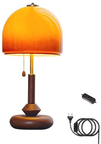 AoLa Pilz Tischlampe Orange LED Mushroom Tischleuchte mit Kabel und Schalter 3000K/4000K/6000K Nachttischlampe Moderne Holz Deko Nachtlicht Glas Lampenschirm Pilz Lampe für Wohnzimmer Schreibtisch