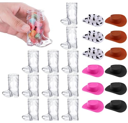 Wmzjnljy 24pcs Mini Cowboy Boot Shot Glasses Plastic Western Cowboy Mini Beer Mugs 1oz Reusable Cowboy Boot Cups for Parties, Weddings Outdoor BBQs and Bars(U83-24) (24)