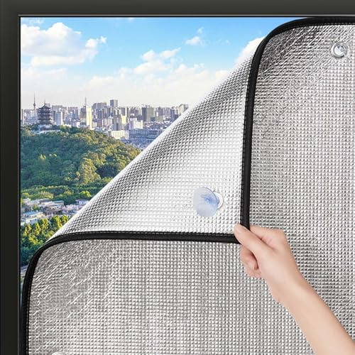 Fensfolie UV-Schutz sonnenschutzfolie Fenster innen Spiegelfolie Fenster Sichtschutz Fensterfolie mit Ösen und Saugnapf,Fenster Thermofolie Aluminiumfolie Isolierfolie 9 mm