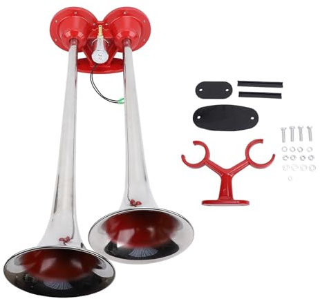 LOCADENCE Dual Trumpet Air Horn Kit, 12V 24V 150dB Dual Trumpet Horn, Loud Sound Stainless Steel Air Horn for Car Train Truck Boat Yacht